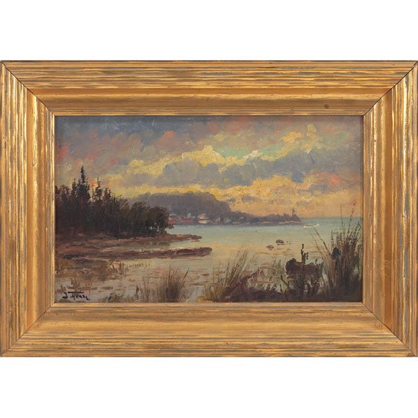 John Fery, "Seascape," c. 1920, oil: John Fery (American/Austrian, 1859-1934) "Seascape," c. 1920, oil on board, 7" x 11", signed lower left, framed
