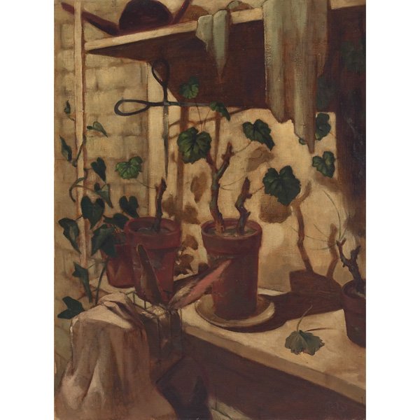Bernard Weinstein, "House Plants," c. 1950, oil: Bernard Weinstein (American, 20th century) "House Plants," c. 1950, oil on canvas, 24" x 18", signed lower right, unframed