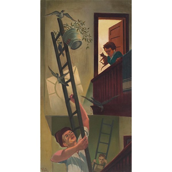 Bernard Weinstein, "Ladders," c. 1950, oil: Bernard Weinstein (American, 20th century) "Ladders," c. 1950, oil on canvas, 27.5" x 14.75", signed lower left, unframed
