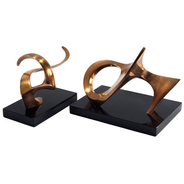 J. Huggins & J. Houseman,"Mirage and Libra," c. 19: John Huggins & John Houseman (American, 20th century) "Mirage and Libra," c. 1980, group of two bronzes, largest: 11.25"w x 7.25"h, signed, held on a granite base