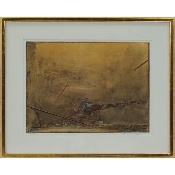 Nathan Oliveira,"Italian Site #5," 1985, monotype: Nathan Oliveira (American, b. 1928) "Italian Site #5," 1985, monotype with hand-coloring, 22" x 30", signed and dated lower right, titled lower left, framed