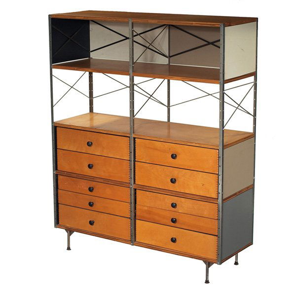 Charles & Ray Eames ESU 400, neutral, 10 drawers: Charles and Ray Eames ESU 400, second series, by Herman Miller, neutral panels, ten drawers, knobs replaced, all feet intact, original finish, 47"w x 16"d x 58"h, very good original condition. The Col