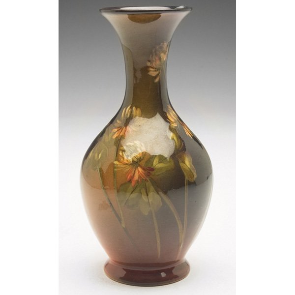 Rookwood vase: Rookwood vase, classic shape in a Standard glaze with a nicely painted clover design, done by Caroline Steinle in 1898, 3"w x 6"h