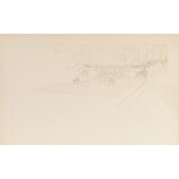 Frank Lloyd Wright Wasmuth Portfolio print plate: Frank Lloyd Wright Wasmuth Portfolio print plate LIV McArthur, Chicago, IL, Plate LIII, Westcott, Springfield, OH, unframed, 25" x 16", embossed signature