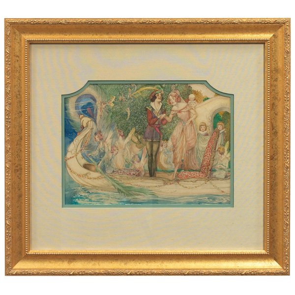 Willy Pogany (American, 1882-1955) "Fairy Scene,": Willy Pogany (American, 1882-1955) "Fairy Scene," c. 1930, watercolor, 10" x 13.75", signed lower left, framed