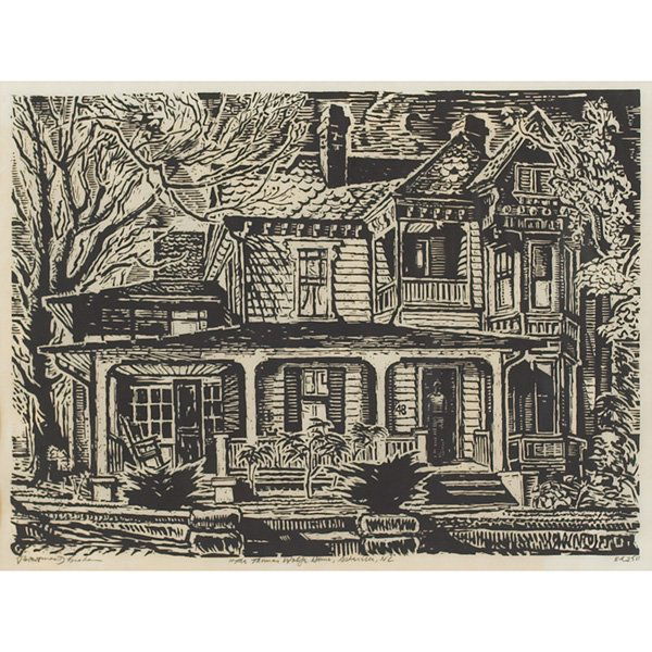 Robert McDonald Graham (American, 1919-2003) "The Thoma: Robert McDonald Graham (American, 1919-2003) "The Thomas Wolfe Home, Asheville, NC," c. 1950, woodcut, 17" x 23", signed, titled and numbered in margin, edition of 250, framed