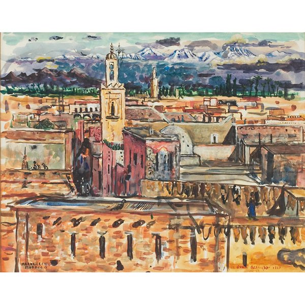 Ivan Albright (American, 1897-1983) "Marakkech, Morocco: Ivan Albright (American, 1897-1983) "Marakkech, Morocco," 1967, watercolor and gouache, 13.5" x 17", signed and dated lower right, titled lower left, framed