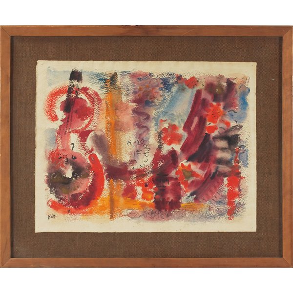 Gail Hammond Butt (American, b. 1924) "Ode to St. Cecil: Gail Hammond Butt (American, b. 1924) "Ode to St. Cecilia," c. 1960, watercolor, 20" x 26", signed lower left, framed