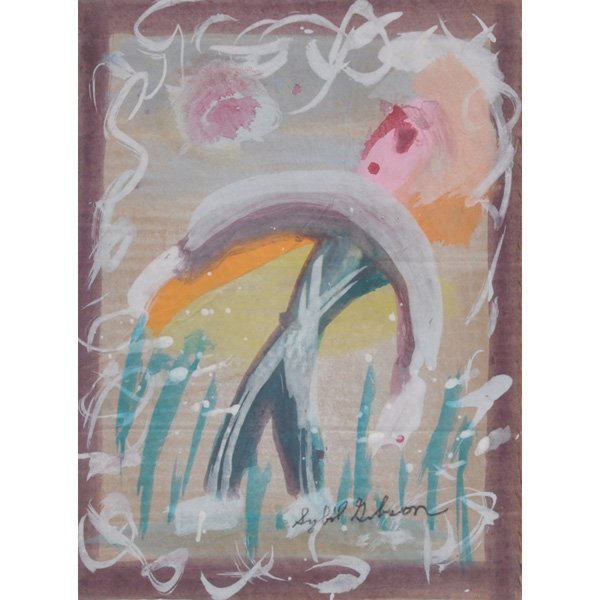 Sybil Gibson (American, 1908-1995) "Man in Field,": Sybil Gibson (American, 1908-1995) "Man in Field," c. 1990, mixed media on paper, 13.75" x 10.25", signed lower right, framed