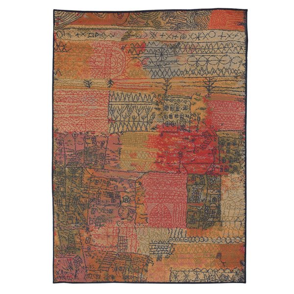 Paul Klee carpet, "Florentinisches Villen Viertel": Paul Klee carpet, "Florentinisches Villen Viertel," Denmark, bound blue edges, size reduced, 55" x 76", good condition