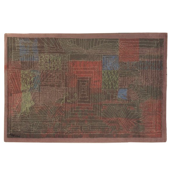 Paul Klee carpet, by Ege Axminster, Denmark, 109 x 72: Paul Klee carpet, by Ege Axminster, Denmark, wool, muted pastel colors, signed lower left, 109" x 72", excellent condition