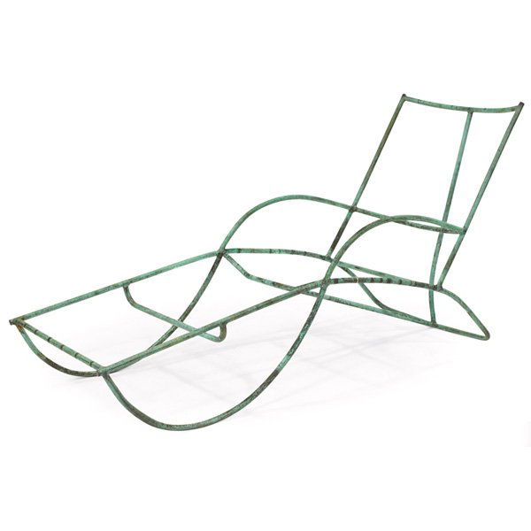 Walter Lamb lounge chair frame, by Brown Jordan: Walter Lamb lounge chair frame, by Brown Jordan, copper, rope seat is missing, original finish, original patina, 25.5"w x 66"d x 34"h, very good original condition