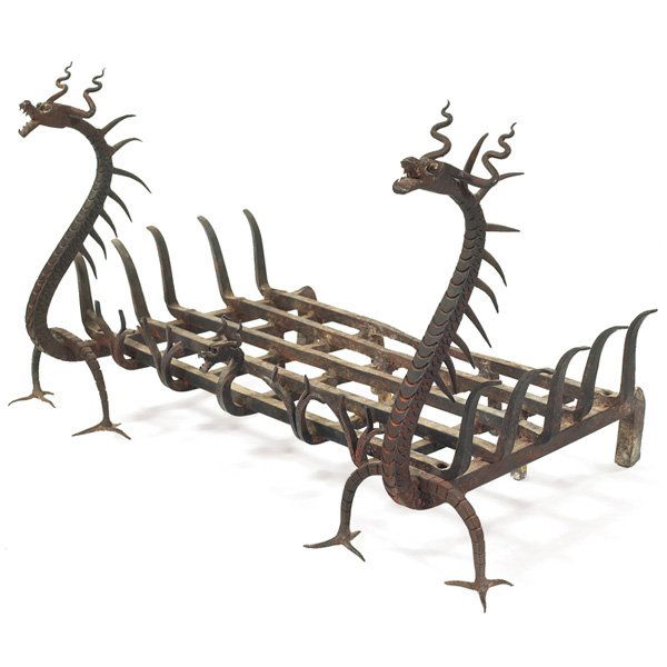 Arts & Crafts fireplace grate dragon