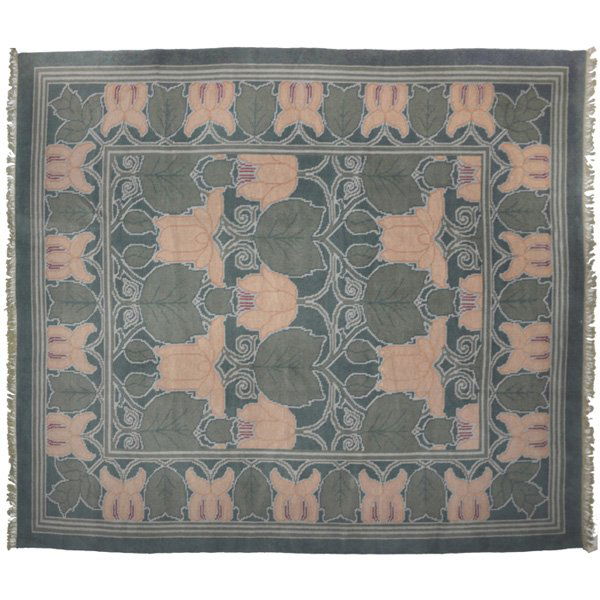 Donegal style rug: Donegal style rug, contemporary, floral pattern on a green field, 105" x 123", very good condition Provenance: The Collection of Stephen Gray