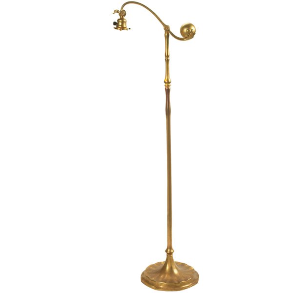 Tiffany Studios counter balance floor lamp base: Tiffany Studios counter balance floor lamp base, gilt bronze flat footed base, original dore patina, 55.25"h