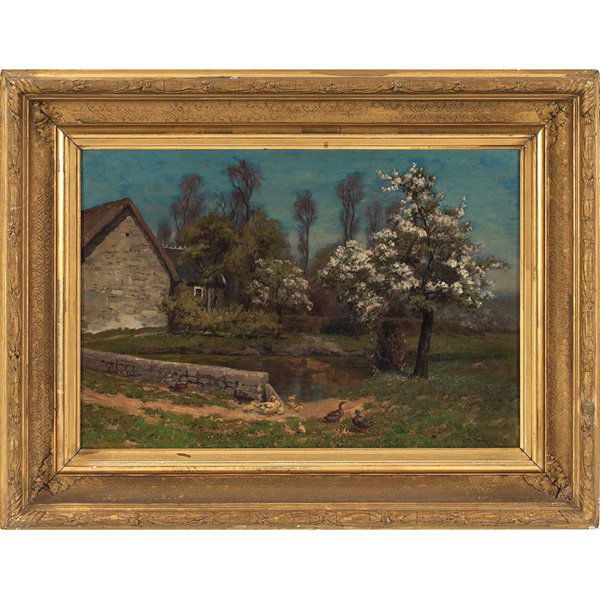 John Martin Tracy Landscape oil on canvas: John Martin Tracy (American, 1843-1893) "Landscape," c. 1890, oil on canvas, 15" x 22", signed lower right, framed