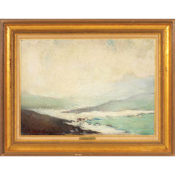 Frederick Judd Waugh Seascape oil on board: Frederick Judd Waugh (American, 1861-1940) "Seascape," c. 1900, oil on board, 15" x 20.5", signed lower left, framed