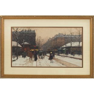 Eugene Galien-Laloue Street Scene watercolor and gouach: Eugene Galien-Laloue (French, 1854-1941) "Street Scene," c. 1920, watercolor and gouache, 10.5" x 19", signed lower left, framed