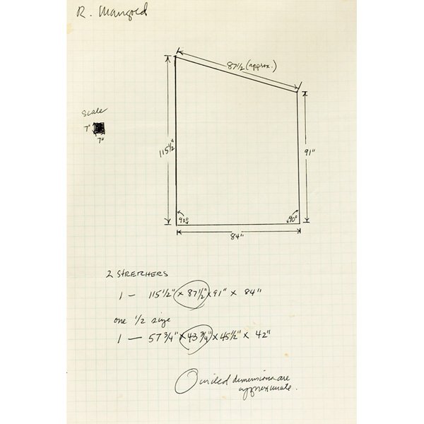Robert Mangold 2 Stretchers ink on paper: Robert Mangold (American, b. 1937) "2 Stretchers," c. 1970, ink on paper, 11" x 8.25", signed upper left, unframed