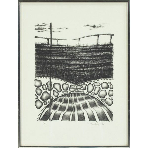 Ed Paschke Untitled lithograph: Ed Paschke (American, 1939-2004) "Untitled," 1974, lithograph, 13.25" x 10.5", pencil signed and dated lower right, numbered lower left, edition of 300, framed