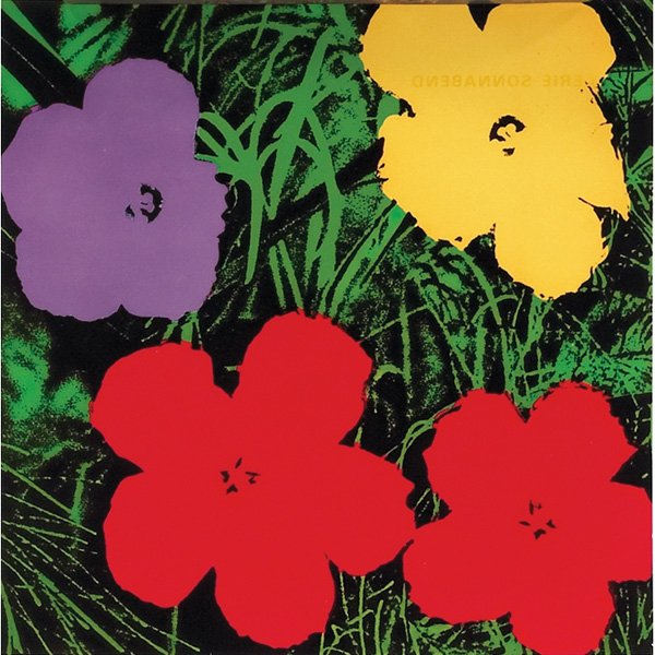 Andy Warhol Flowers Invitation color offset lithograph: Andy Warhol (American, 1928-1987) "Flowers (Invitation)," 1970, color offset lithograph, 7" x 7", unsigned, unframed