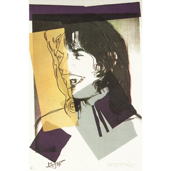 Andy Warhol Mick Jagger 10 works color offset lithograp: Andy Warhol (American, 1928-1987) "Mick Jagger (10 works)," 1975, color offset lithographs, 6" x 4", unsigned, Castelli Graphics, unframed