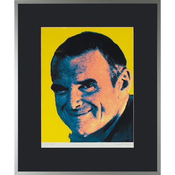 Charlie Schreiner silkscreen portrait Charles Eames: Charlie Schreiner silkscreen portrait of Charles Eames, matted and framed, from an edition of 50, commissioned by Herman Miller, pencil signed "Charles P. Schreiner Charles Eames 1/50", image: 16"w x 