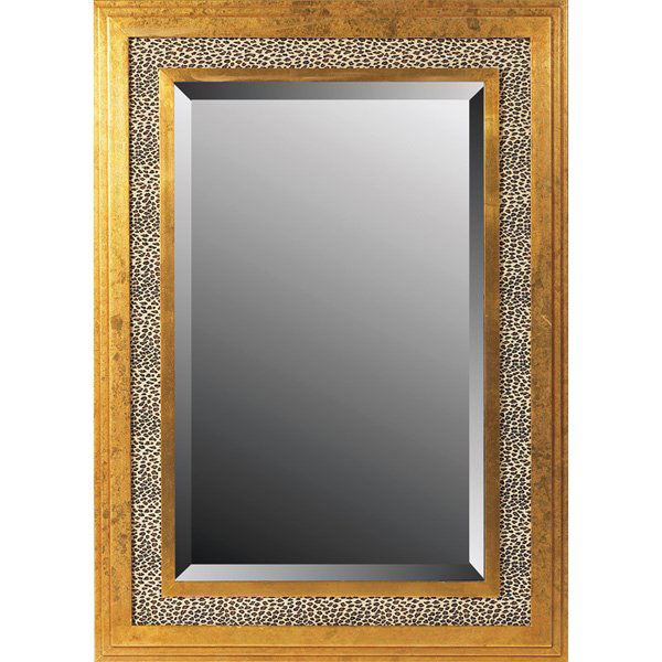 Jay Spectre wall mirror: Jay Spectre wall mirror, gilt wood frame with an inset leopard-printed suede panel, can be hung horizontally or vertically, original finish, signed with Jay Spectre label, 30.25"w x 42.25"d, very good