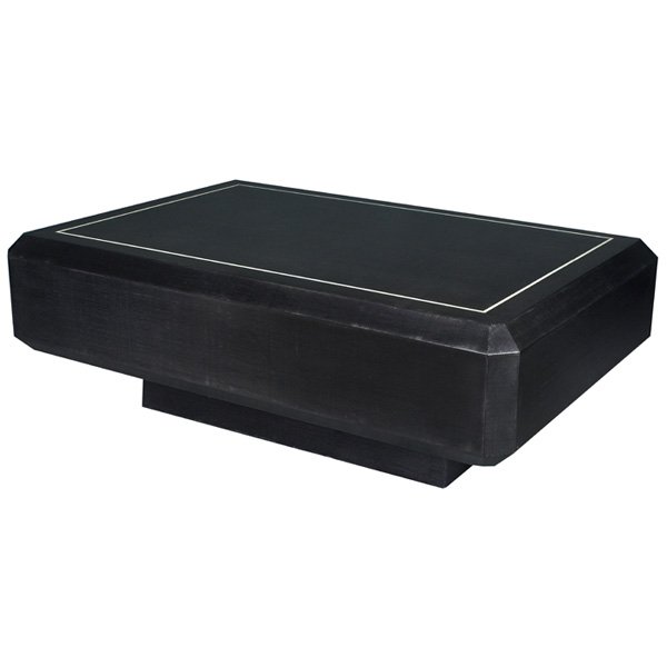 Karl Springer illuminated coffee table: Karl Springer illuminated coffee table, by Karl Springer Ltd., New York, rectangular top covered in textured material with inset bone trim, recessed pedestal base, four lights are inset under the over