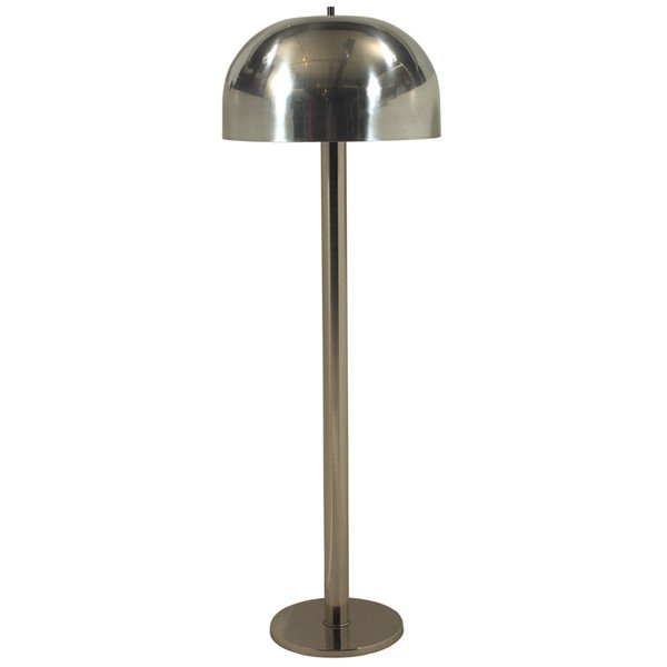 Laurel floor lamp: Laurel floor lamp, polished aluminum base and domed shade, signed with Laurel label, 16.5"dia x 50.5"h, very good original condition
