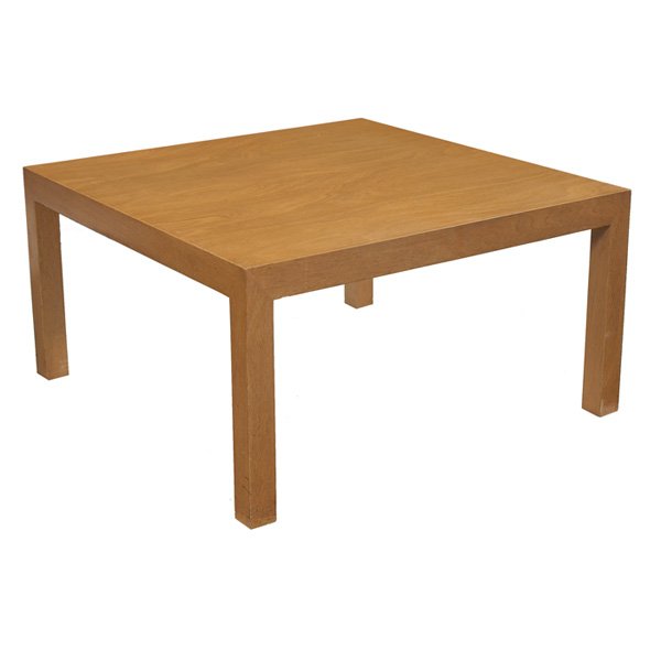 Edward Wormley coffee table: Edward Wormley coffee table, by Dunbar, model 4475, square mahogany form, signed with green metal tag and paper label, 31.5"w x 31.5"d x 16.75"h, very good original condition