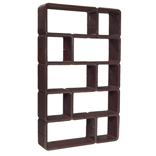 1960s molded plastic storage unit: 1960s molded plastic storage unit, Italy, 1960s, dark brown, composed of individual sections to allow for re-configuring, original finish, unsigned, 50"w x 12"d x 81.5"h, some connector pegs missing, 