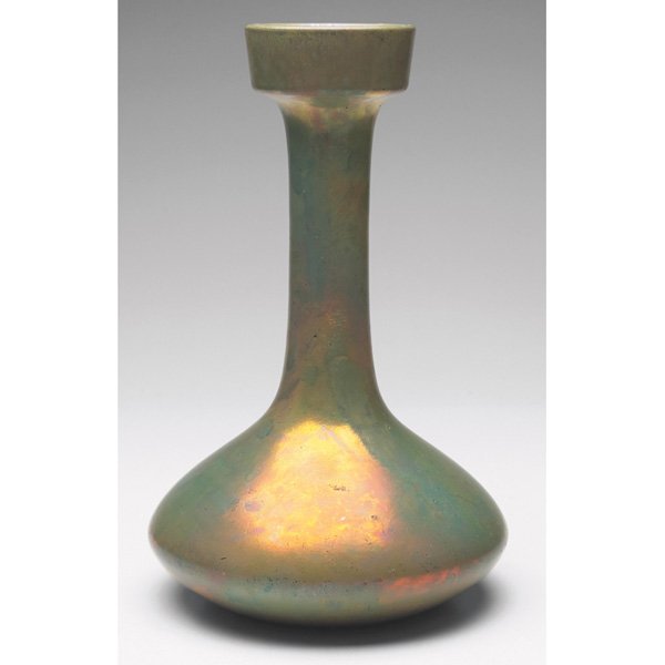 Clement Massier vase: Clement Massier vase, bottle form with a wide collar covered in a metallic luster, signed, 6"w x 10"h