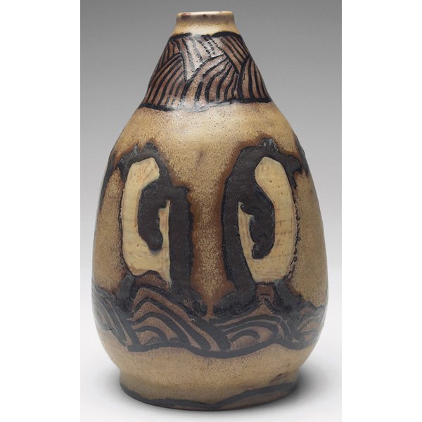Rorstrand vase Nils Erik Lundstrom: Rorstrand vase, Swedish, large bulbous shape, stoneware with stylized penguins, designed by Nils Erik Lundstrom, signed, marked, 6"w x 10.5"h
