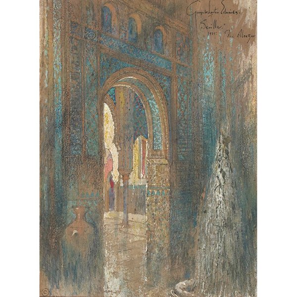 George Wharton Edwards The Alcazar: George Wharton Edwards (American, 1859-1950) "The Alcazar," 1925, pastel, 18.5" x 13.5", signed, titled and dated upper right, unframed