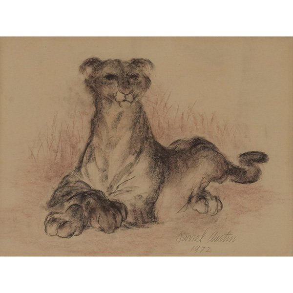 Darrel Austin: Darrel Austin (American, 1907-1994) "Lioness," 1972, charcoal, 15" x 20", signed and dated lower right, framed