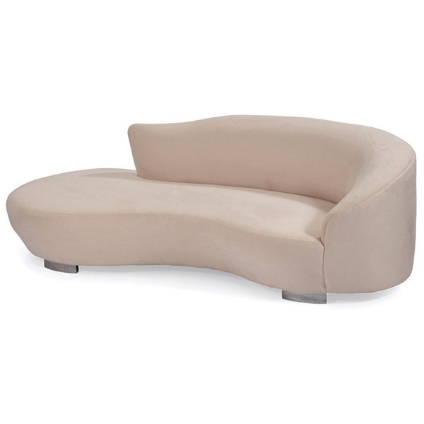 Vladimir Kagan Cloud sofa: Vladimir Kagan Cloud sofa, by Directional, biomorphic form over four chromed metal feet, original cream ultrasuede upholstery, unsigned, 96"w x 44"d x 32"h, very good original condition