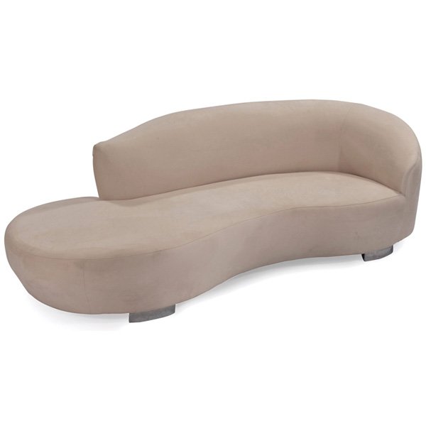 Vladimir Kagan Cloud sofa: Vladimir Kagan Cloud sofa, by Directional, biomorphic form over four chromed metal feet, original cream ultrasuede upholstery, unsigned, 96"w x 44"d x 32"h, very good original condition