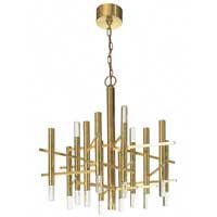 Gaetano Sciolari hanging fixture: Gaetano Sciolari hanging fixture, Italy, brass, solid Lucite caps, original ceiling cap, nine sockets, signed with paper Sciolari label, 25"dia x 22.5"h, pitting to brass, good original condition