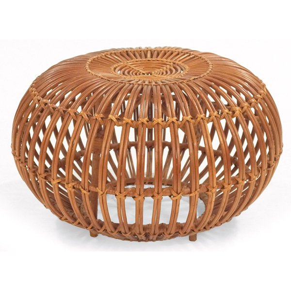 Franco Albini stool: Franco Albini stool, by Vittorio Bonacina, Italy, 1950s, round form in rattan with slightly concave seat, 24"dia x 14"h, excellent original condition