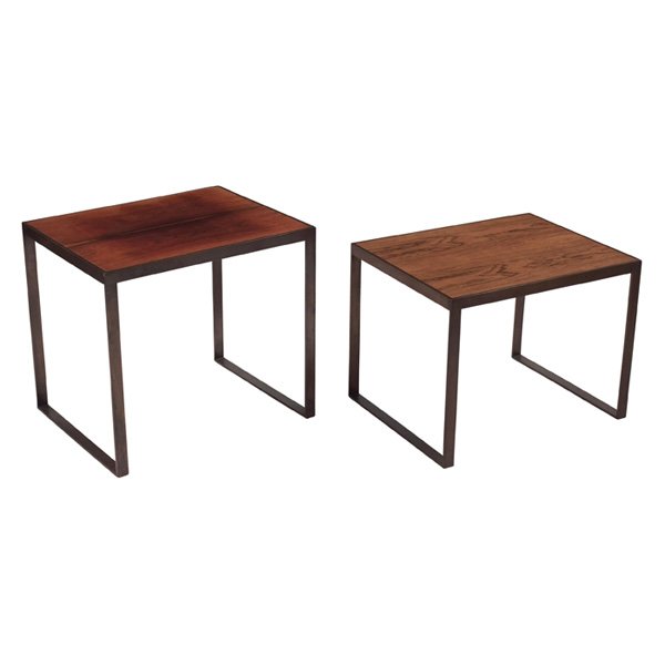 Edward Wormley occasional nesting table tables: Edward Wormley occasional nesting tables, two, by Dunbar, 1960s, rectangular rosewood tops inset in solid bronze frames, original finish, each signed with brass D tag, larger: 29"w x 23"d x 26"h, smal