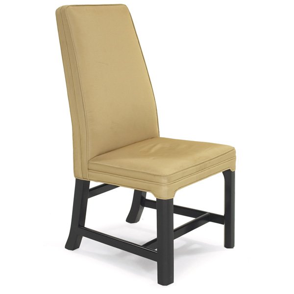 Edward Wormley side chair Dunbar model 5254: Edward Wormley side chair, by Dunbar, model 5254, dark mahogany frame, reupholstered seat, 18"w x 22.5"d x 40"h, stains to fabric, very good original condition