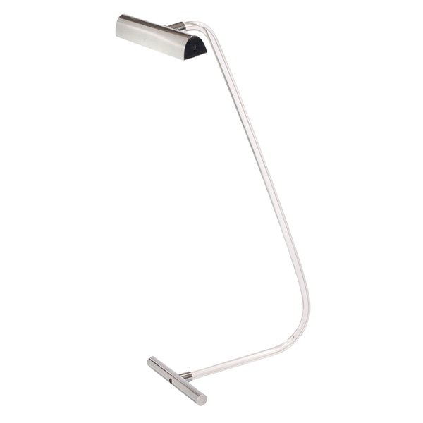Peter Hamburger floor lamp: Peter Hamburger floor lamp, by Kovacs for Knoll International, bent Lucite standard, chromed steel base and shade, signed with Kovacs paper label, 14"w x 19"d x 42"h, very good original condition