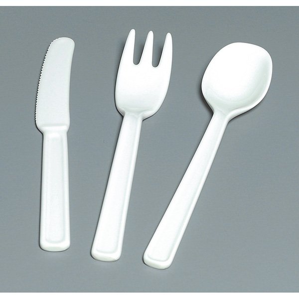 Marc Newson flatware: Marc Newson flatware, Australian, knife, fork and spoon in white bone china, by Idee, Japan, c. 2001 each is signed in red, 7"l