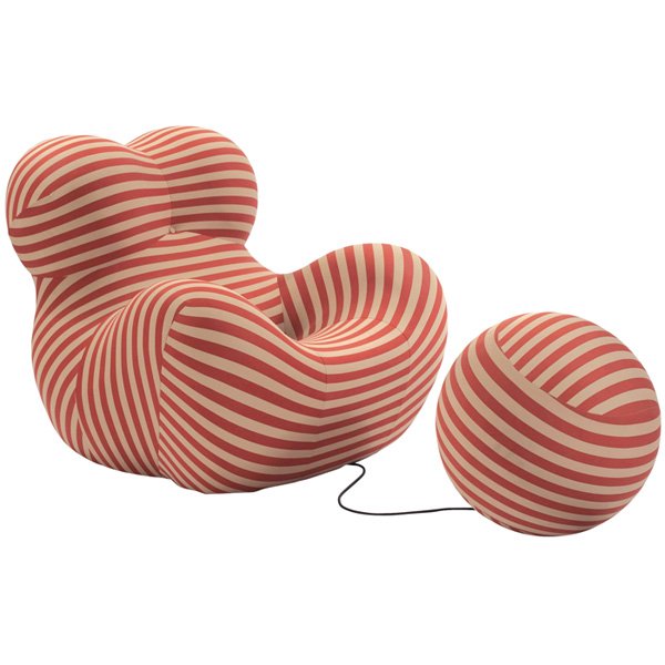 Gaetano Pesce UP 5 chair UP 6 ottoman: Gaetano Pesce UP 5 chair and UP 6 ottoman, by B&B Italia, made in Italy for the USA, molded foam with the original striped upholstery, a cord with clip attaches the two pieces, B&B Italia label and st