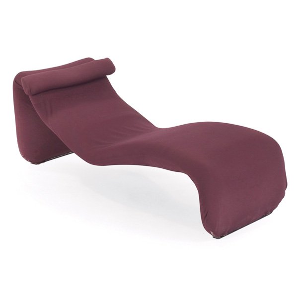 Olivier Mourgue Djinn chaise lounge: Olivier Mourgue Djinn chaise lounge, by Airborne International, France, c.1965, bent tubular steel and foam frame with original purple stretch wool zippered cover, 67"l x 24"d x 25"h, light wear, very