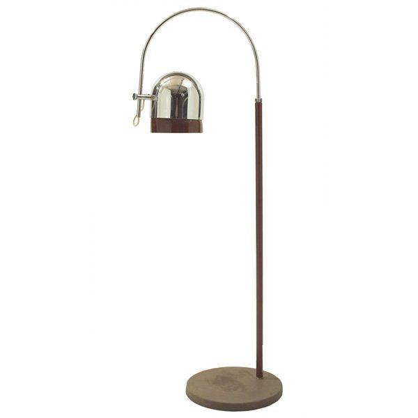 Robert Sonneman floor lamp: Robert Sonneman floor lamp, attribution, chrome arm and shade with brown plastic trim, brown plastic cover to standard, painted base, as shown: 19"dia x 56"h, good original condition