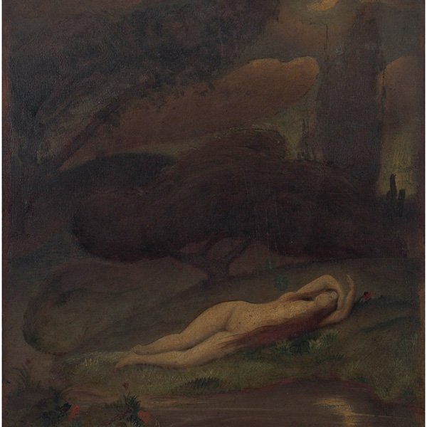 Claude Buck: Claude Buck (American, 1890-1974) "Reclining Nude," oil on board, 12" x 10", signed lower left, unframed