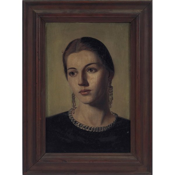 Claude Buck: Claude Buck (American, 1890-1974) "Leslie Buck," oil on board, 17.5" x 11.25", signed lower right, original frame