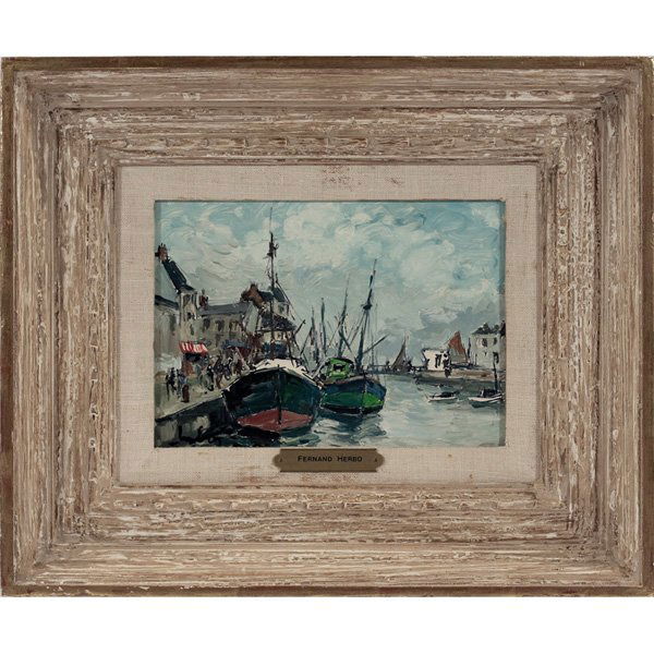 Fernand Herbo: Fernand Herbo (French, 1905-1995) "Port Scene," oil on board, 6" x 8", signed lower left, framed Provenance: Acquired from Wally Findlay Galleries, Inc., Chicago, Illinois by the present owner